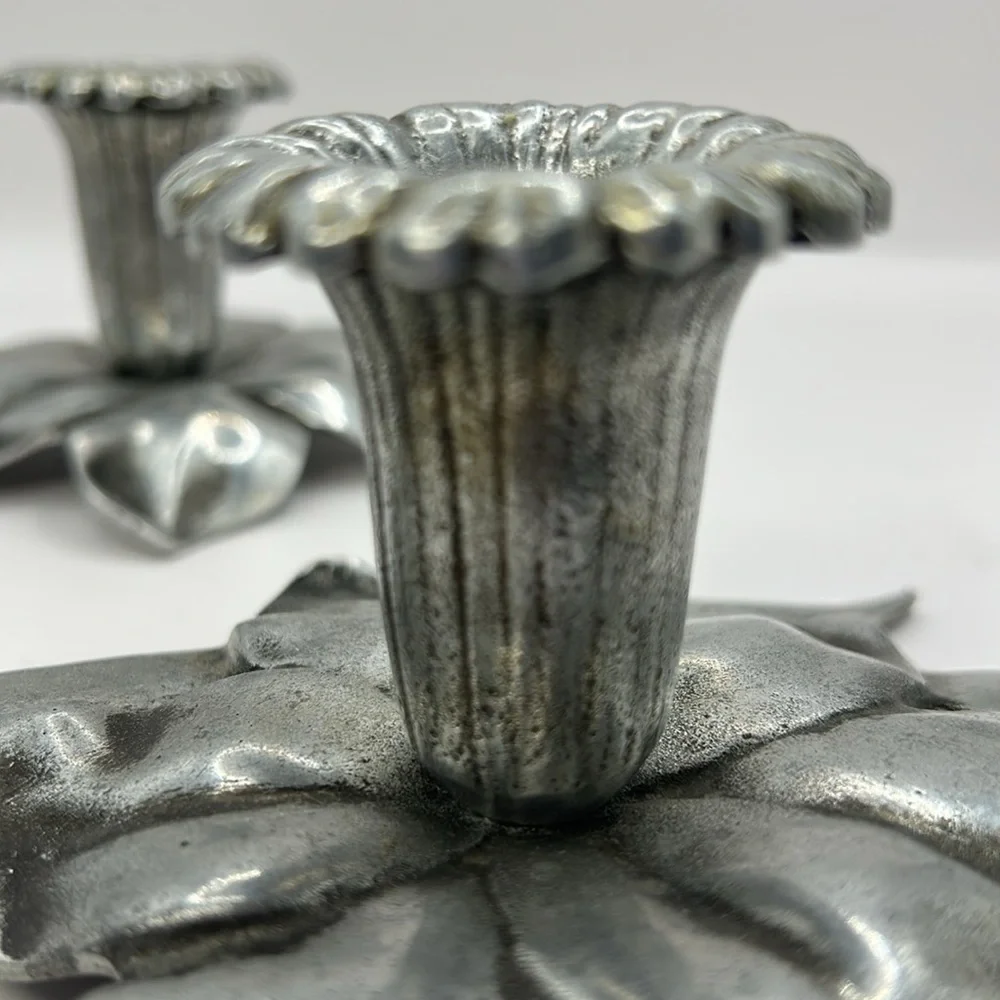 Vintage Bruce Cox Daffodil Pewter Candle Holders. Set of two.